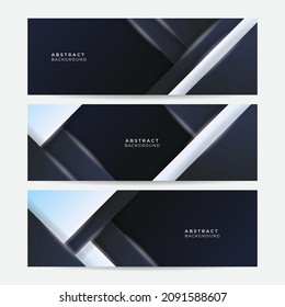 Set of blue banner background. Modern abstract gradient dark navy blue banner background with dynamic. technology network Vector illustration.