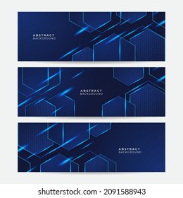 Conjunto de fondo azul del cartel. Moderno gradiente abstracto de fondo de banner azul marino oscuro con fondo dinámico. ilustración de Vector de red tecnológica.