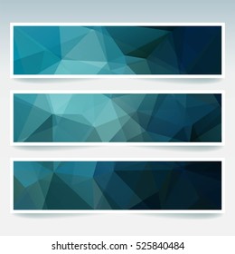Set of blue banner templates with abstract background.  Modern vector banners with polygonal background