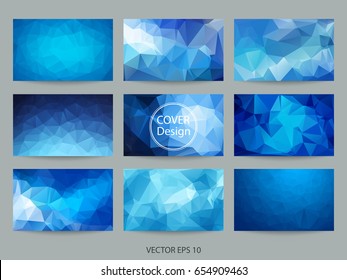 Set of blue banner templates - abstract background. Modern vector banners with polygonal background. Blue, white colors.