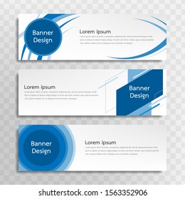 A set of blue banner templates designed for the web and various headlines are available in three different designs.