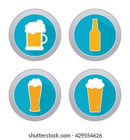 Set of blue banners with different beer icons on a white background