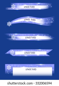 Set of blue banners of lower third with snowflakes. Vector illustration.
