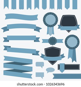 Set of Blue Banners and Ribbons