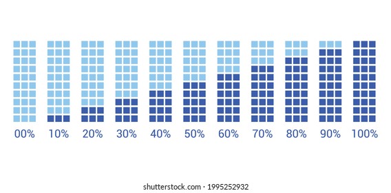 set of blue bar chart infographic with percentage vector illustration on white background