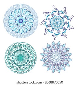 Set of blue beautiful vector snowflakes