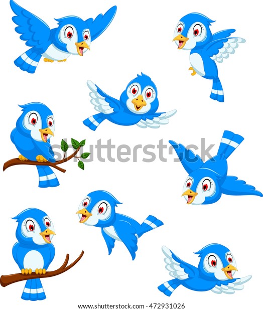 Set Blue Bird Cartoon Posing Stock Vector (Royalty Free) 472931026