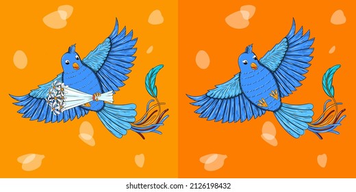 A set of blue bird illustration.