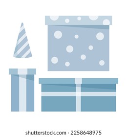 Set of blue birthday boxes and hat