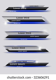 Set of blue, black, gray banners of lower third. Vector illustration.