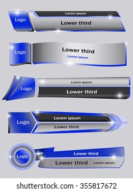 Set of blue, black, gray banners of lower third. Vector illustration.
