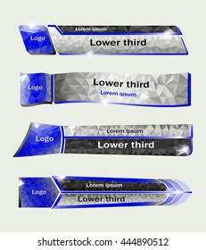 Set of blue, black, gray banners of lower third with triangle style. Vector illustration.