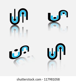 set of blue and black icon design