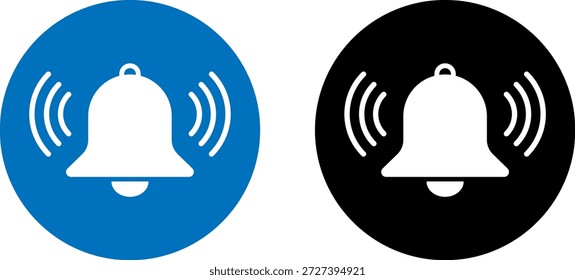 Conjunto de iconos de campana de notificación azul y negro para alertas de App móvil, Suscripciones digitales y diseño de interfaz de usuario