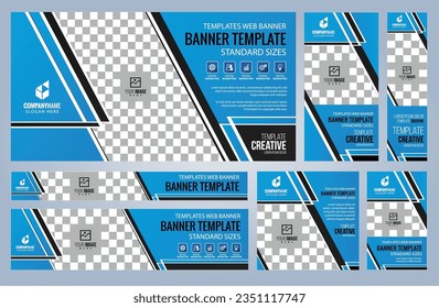 Set of Blue and Black Web banners templates, Coverpage Standard sizes with space. Vector illustration