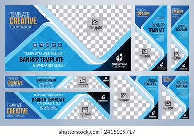 Set von Blue und Black Web Banner Vorlagen, Coverpage Standard Größen mit Leerzeichen. Vektorgrafik
