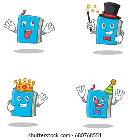 Set of blue book character with crazy magician king clown