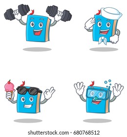 Set of blue book character with fitness sailor ice cream diving