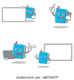 Set of blue book character with laptop phone board