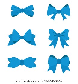 set of blue bow for celebration christmas and birthday, flat design isolated on white background,bow  for business and design. Design elements