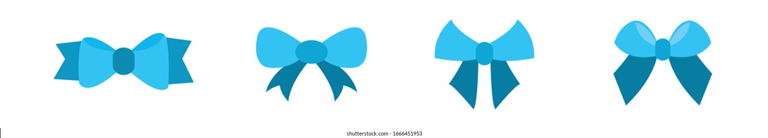set of blue bow for celebration christmas and birthday, flat design isolated on white background,bow  for business and design. Design elements
