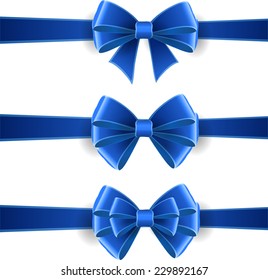 Set of blue bows isolated on white