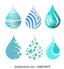 Set of blue bright different water drop icons. water drop logo. vector. symbol