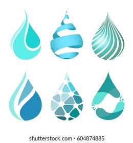 Set of blue bright different water drop icons. water drop logo. vector. sign. illustration