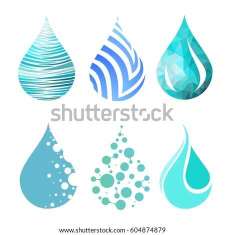 Set of blue bright different water drop icons. water drop logo. vector. symbol