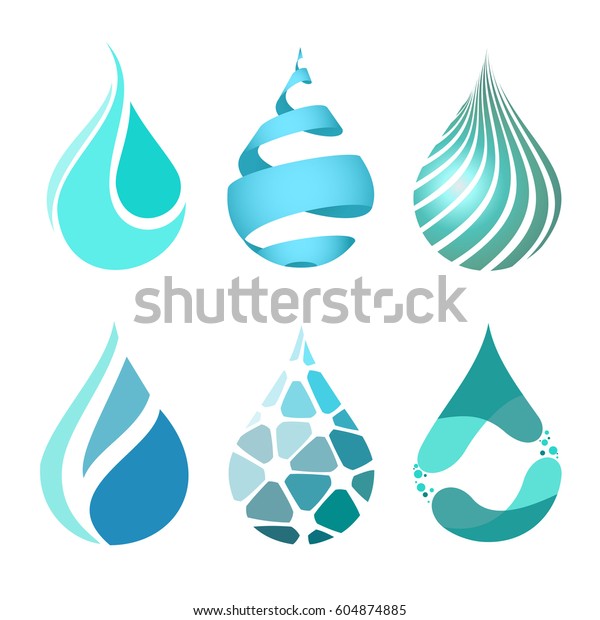 青い明るい別のウォータードロップアイコンのセット 水滴のロゴ ベクター画像 署名 イラスト のベクター画像素材 ロイヤリティフリー