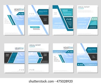 Set of blue brochure template, annual report, brochure leaflet, flyer brochure design. Leaflet layout, vector brochure cover, magazine cover. Presentation template, brochure layout a4 size