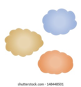 The set of blue, brown and orange stitched clouds / The cloud style label / Clouds