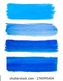 Set of blue brushes. Artistic textured strokes. Blue grungy smears