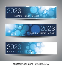 Juego de Blue Bubbly Navidad horizontal, Feliz Año Nuevo Cabeceras o Banners Diseño para la Web - 2023