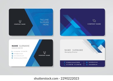 Set blue business card flat design vector template