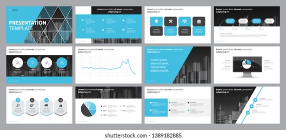 set blue business presentation backgrounds design template and page layout design for brochure ,book , magazine,annual report and company profile , with infographic elements graph design concept