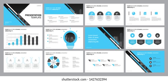 set blue business presentation backgrounds design template and page layout design for brochure ,book , magazine,annual report and company profile , with infographic elements graph design concept