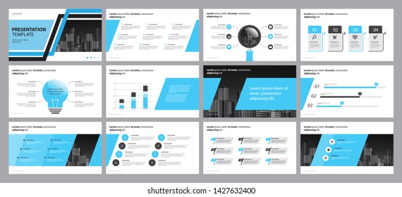 establecer una plantilla de diseño de fondo azul de presentación empresarial y diseño de página para el folleto, libro , revista, informe anual y perfil de empresa , con el concepto de diseño gráfico de elementos infográficos