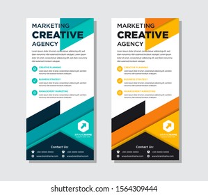Set of Blue Business Roll Up Banner flat design template ,Abstract blue and orange colors. Geometric banner design Vector illustration template set.