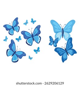 Set of Blue butterflies design