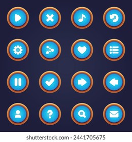 Conjunto de botones azules para juegos móviles juego interfaz azul dibujos animados ui botones conjunto ui elementos