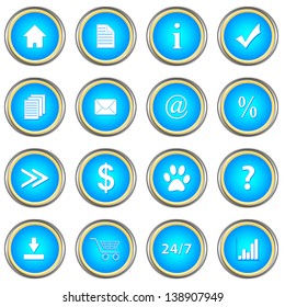 Set of blue buttons on a white background