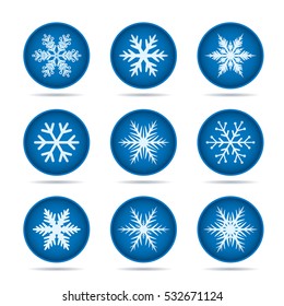 Set of blue Buttons. Snowflakes Icon. Vector Illustration.