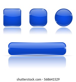 Set of blue buttons. Web shiny 3d icons. Vector illustration on white background