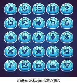 Set blue buttons for web video game in style marmalade