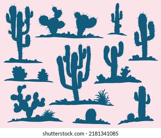 Set of blue cacti isolated vector illustartion