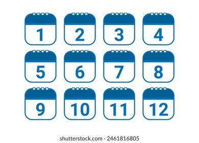 Set Of Blue Calendar Icon With Number Isolated On White Background. Vector Illustration
