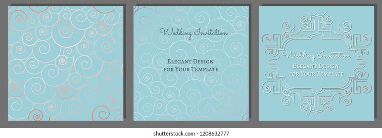 Set of blue cards with frames, decorative background. 