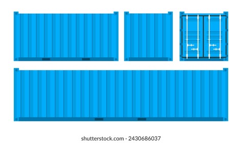 Set Blue contenedores de carga. Envío, entrega y transporte. Ilustración de vector