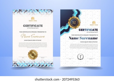 Establecer el diseño de la plantilla de certificado azul. Ilustración vectorial